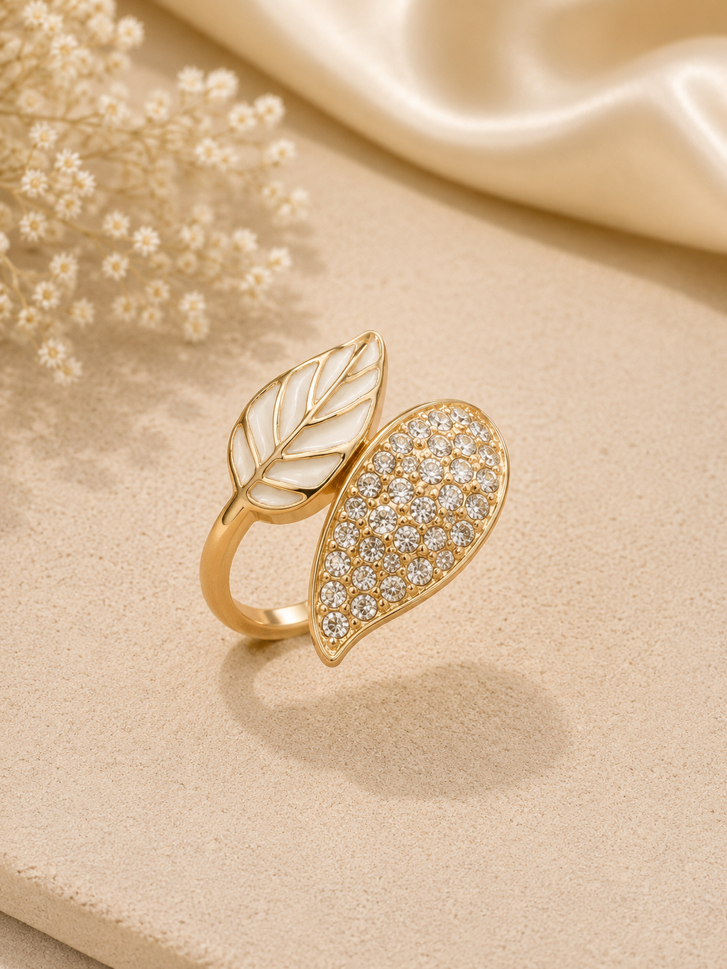 Praynil Crystal Leaf Elegance Statement Ring