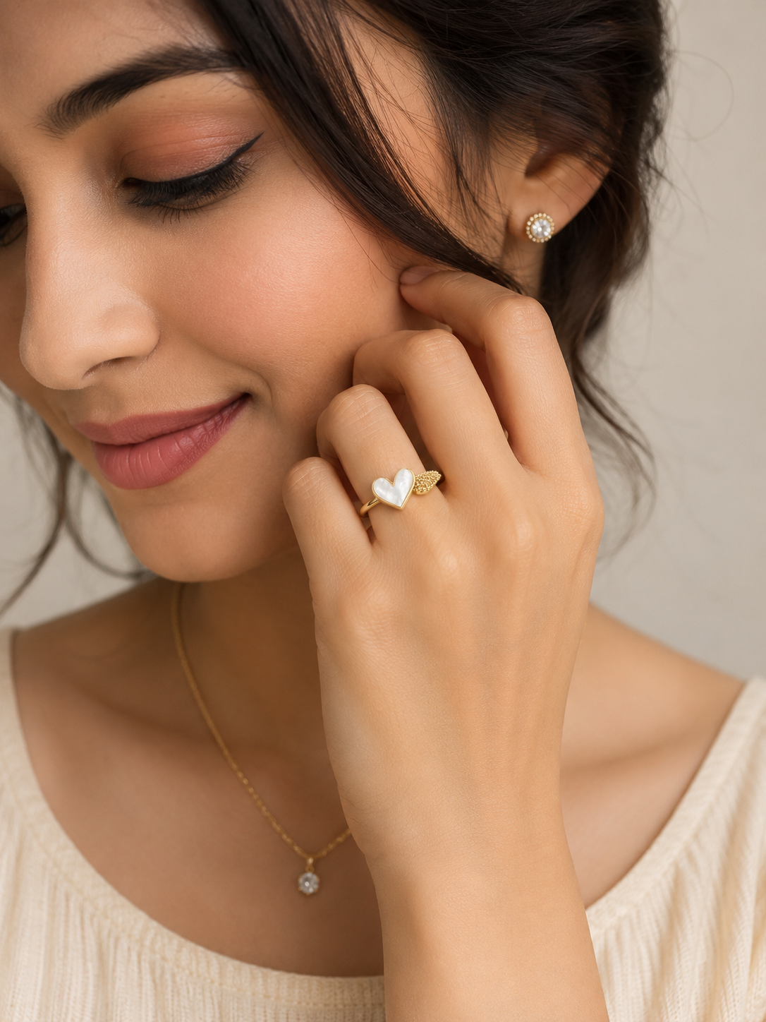 Celeste Heart Mother of Pearl Ring