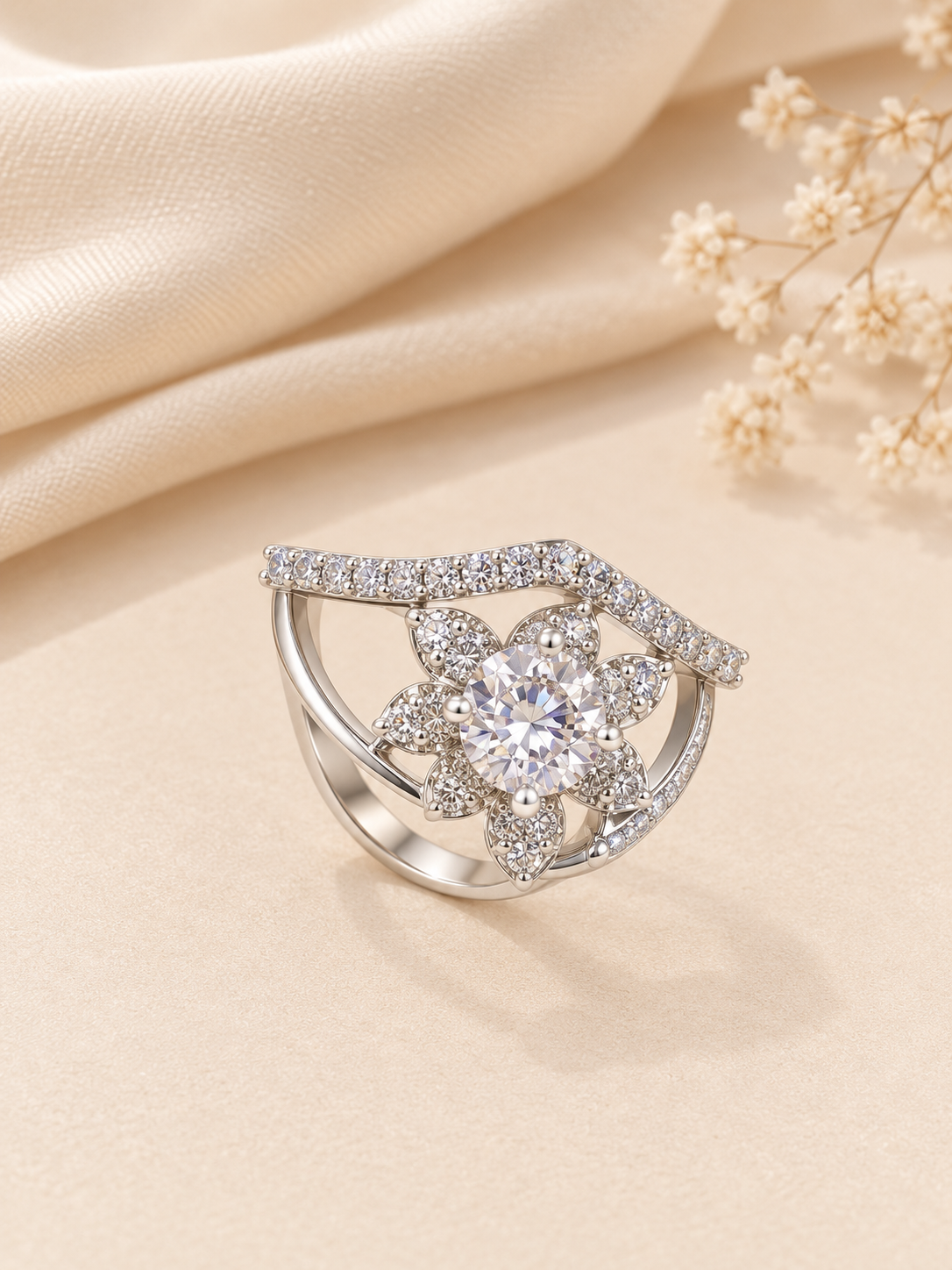 Celeste Radiance Floral Halo Ring