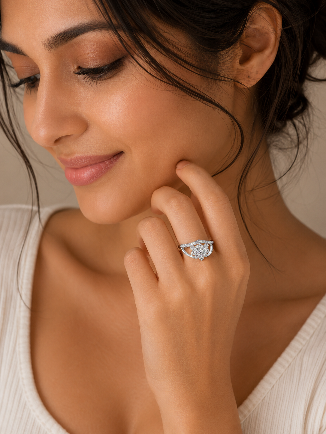 Celeste Radiance Floral Halo Ring