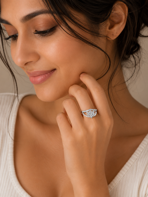 Adjustable Celeste Radiance Floral Halo Ring