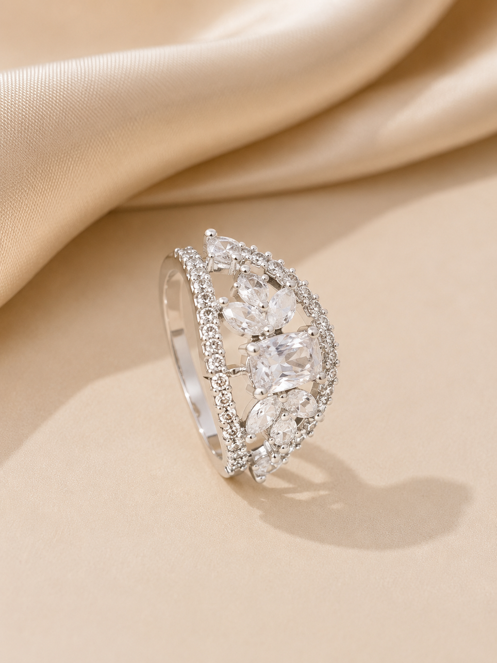 Royal Crystal Crown Statement Ring