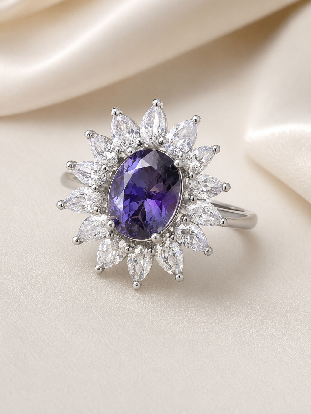 Royal Amethyst Bloom Halo Ring