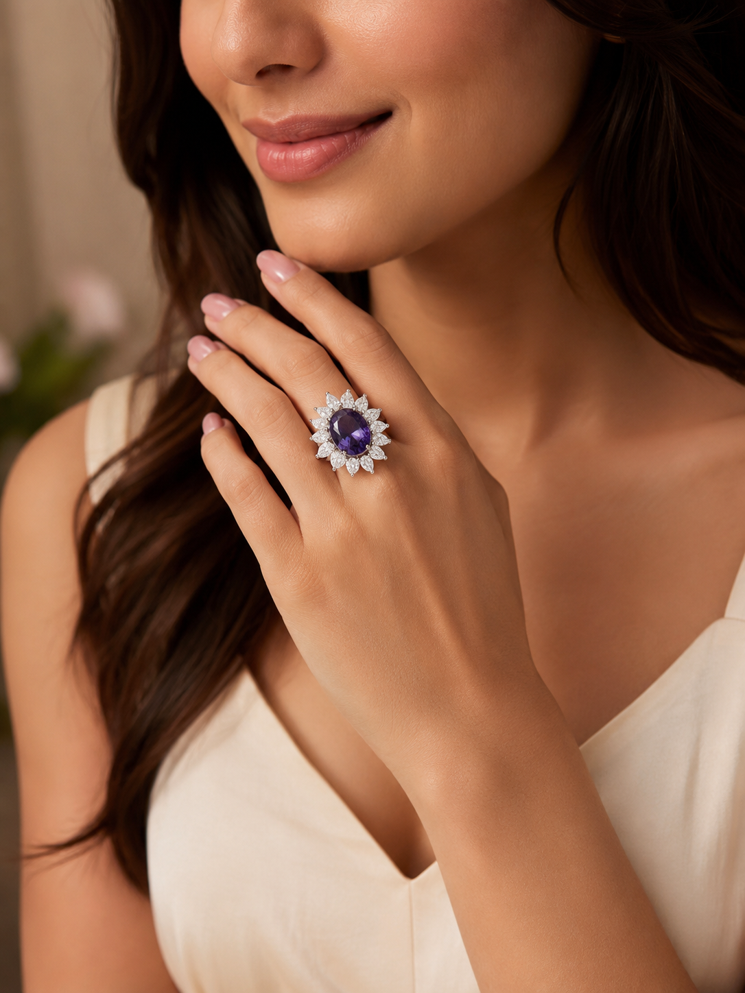 Royal Amethyst Bloom Halo Ring