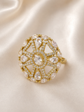 Golden Crystal Sunburst Statement Ring