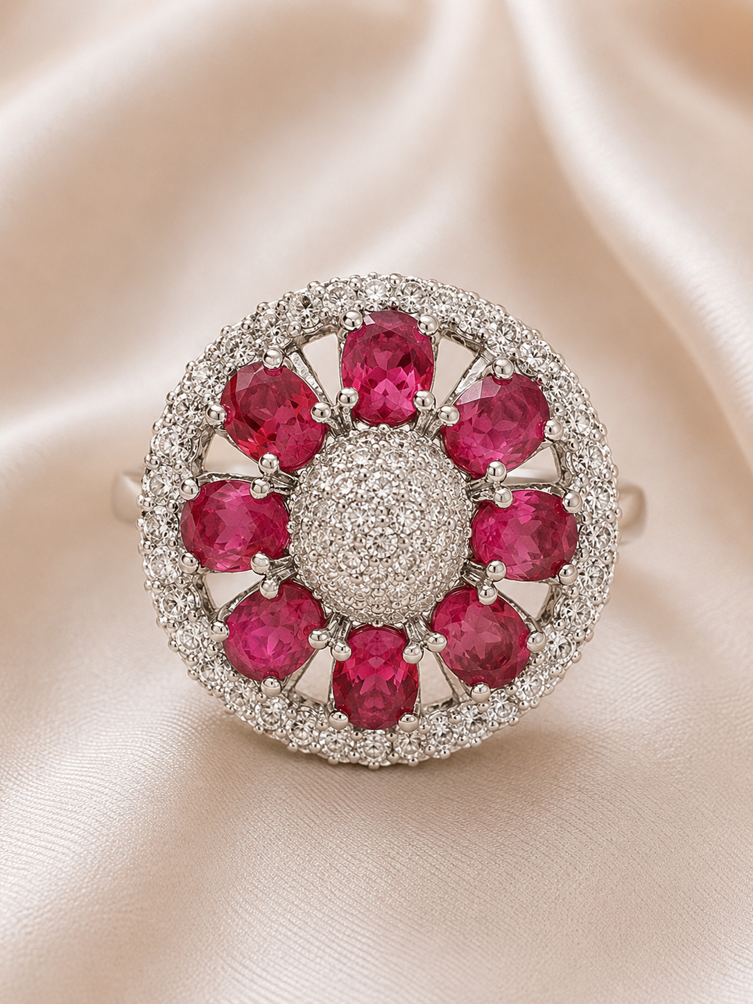 Ruby Blossom Halo Statement Ring