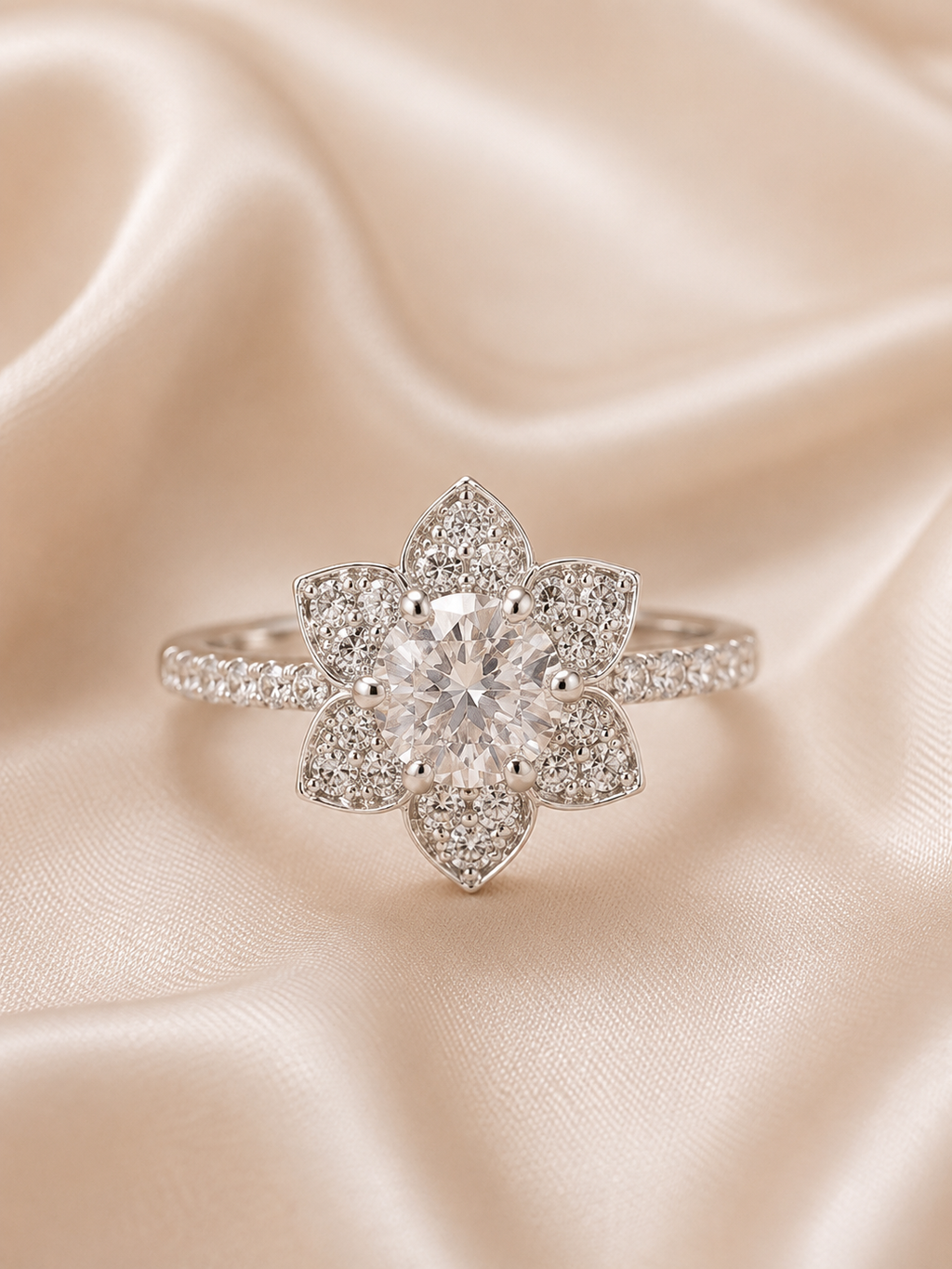 Floral Crystal Bloom Solitaire Ring