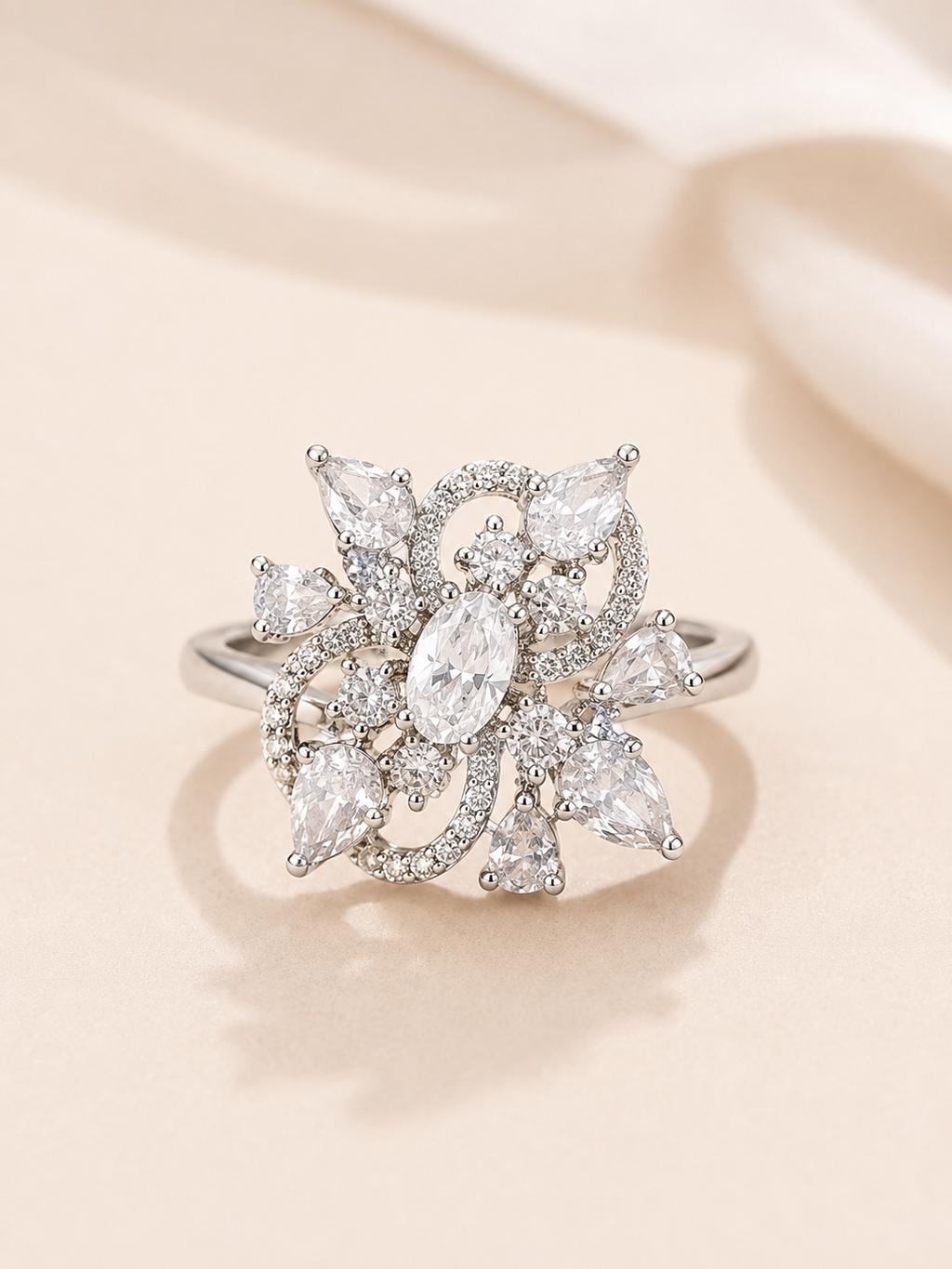 Crystal Bloom Floral Statement Ring