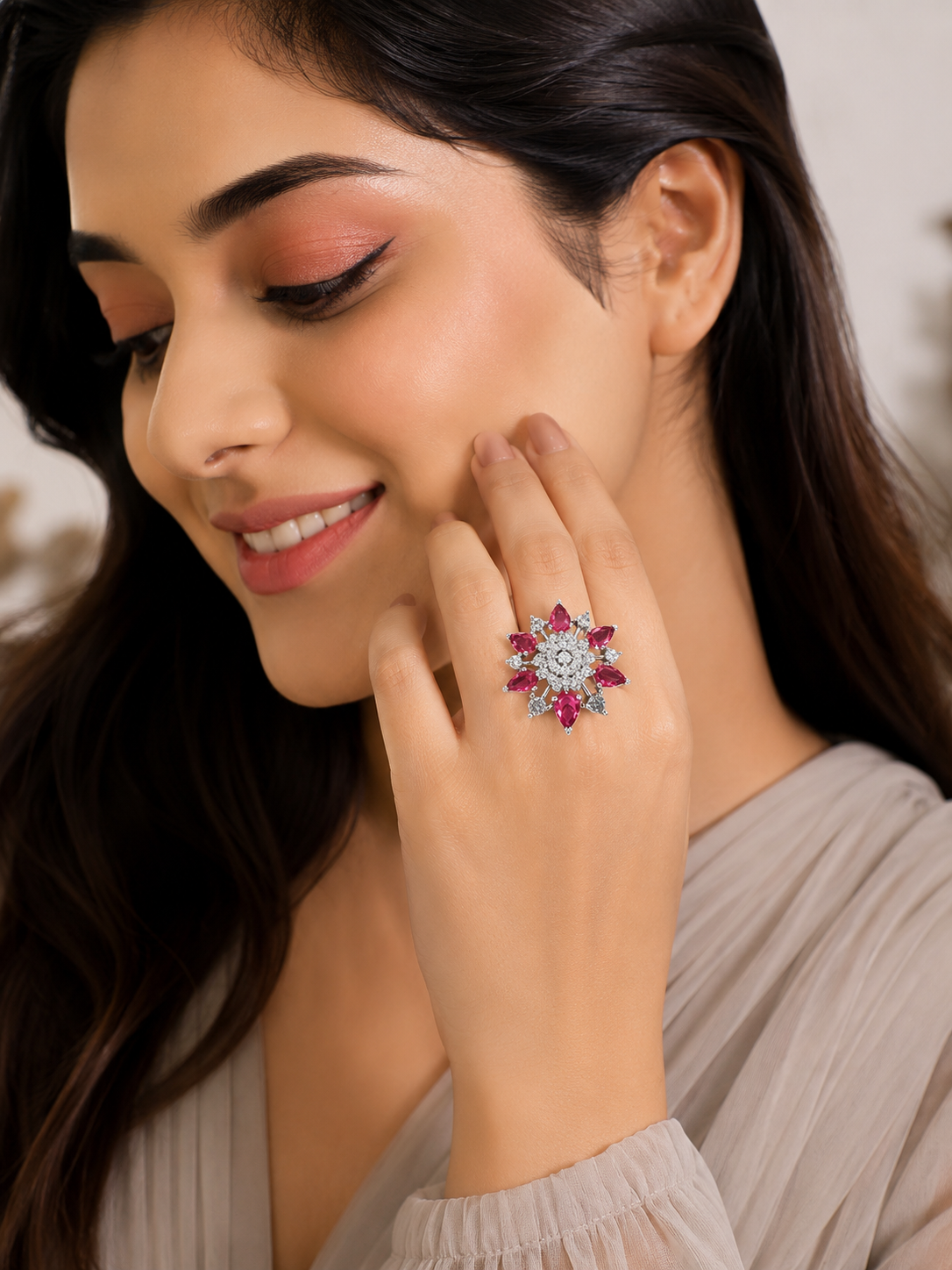 Royal Ruby Floral Radiance Ring