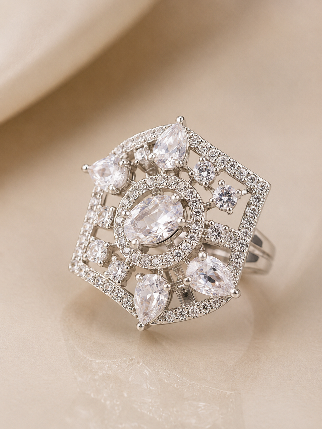 Royal Crystal Geometric Statement Ring