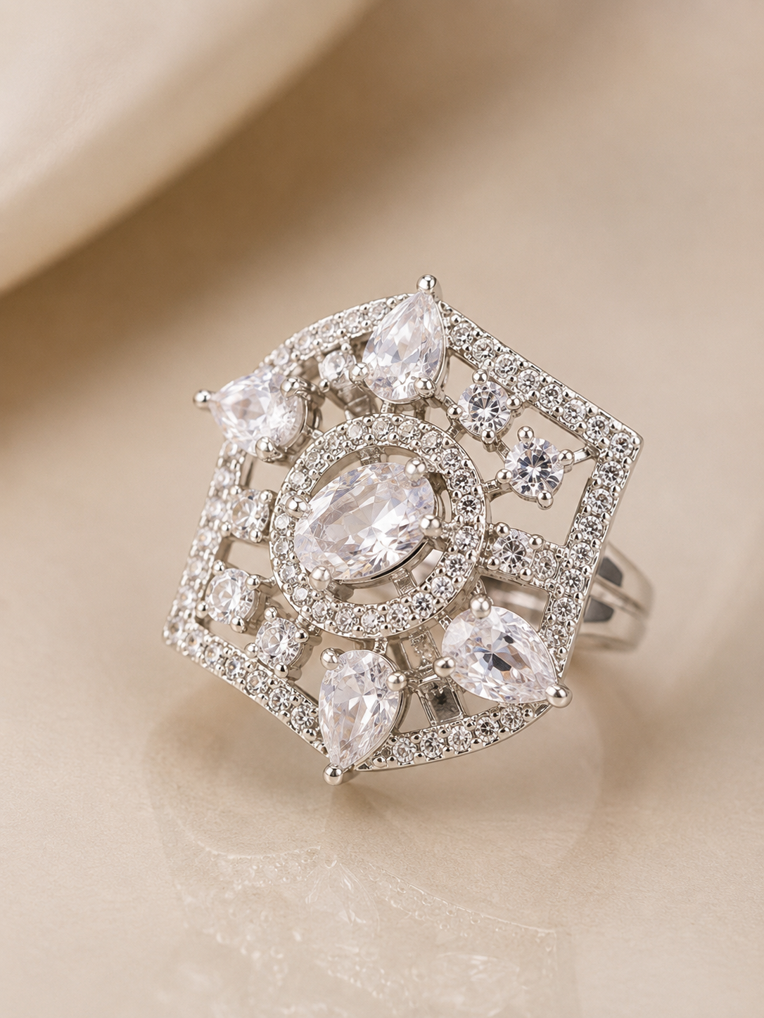 Royal Crystal Geometric Statement Ring