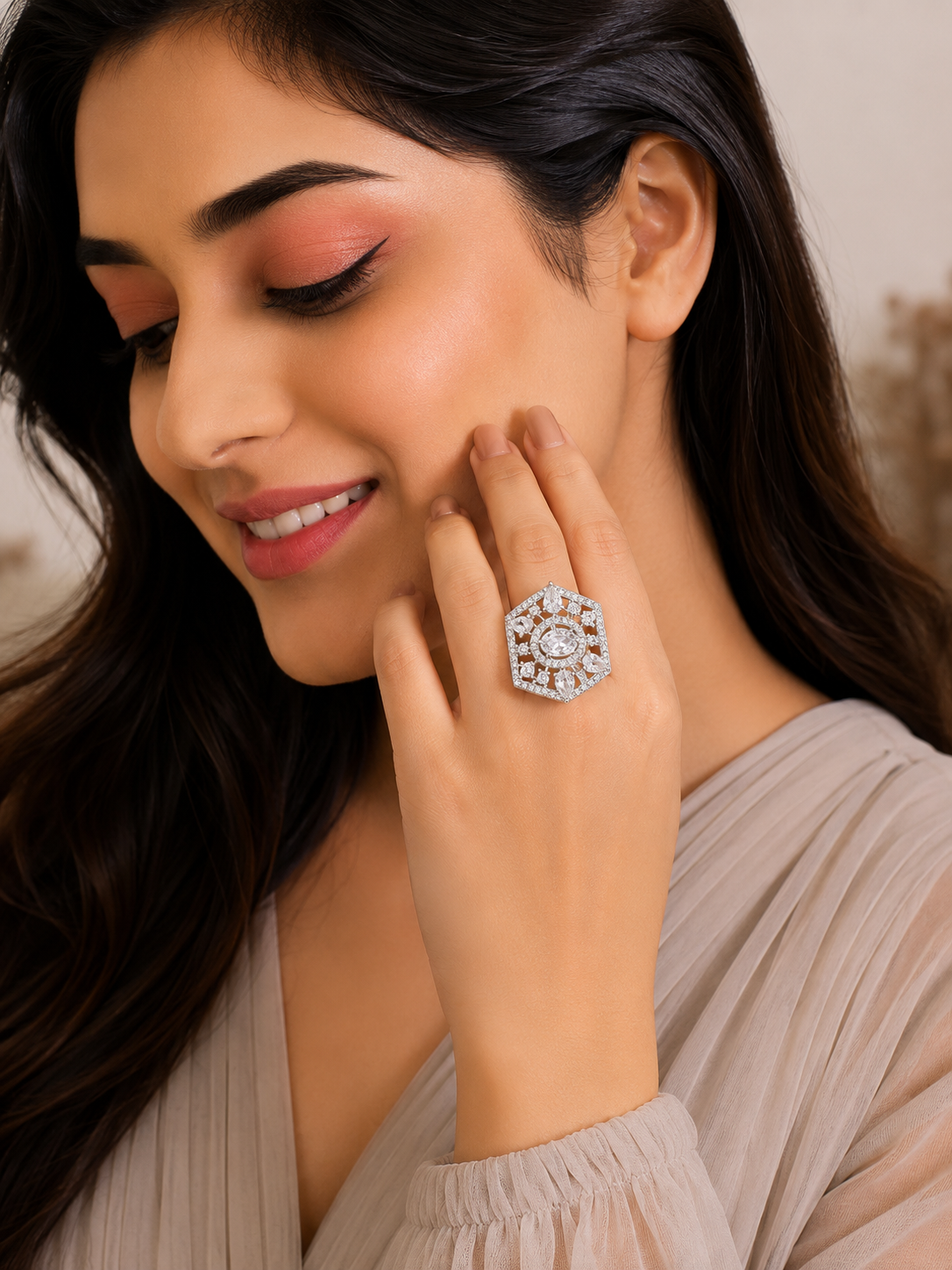 Royal Crystal Geometric Statement Ring
