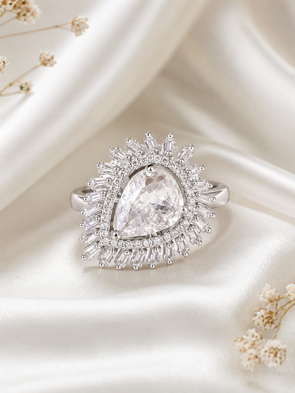 Celestial Radiance Pear Halo Ring