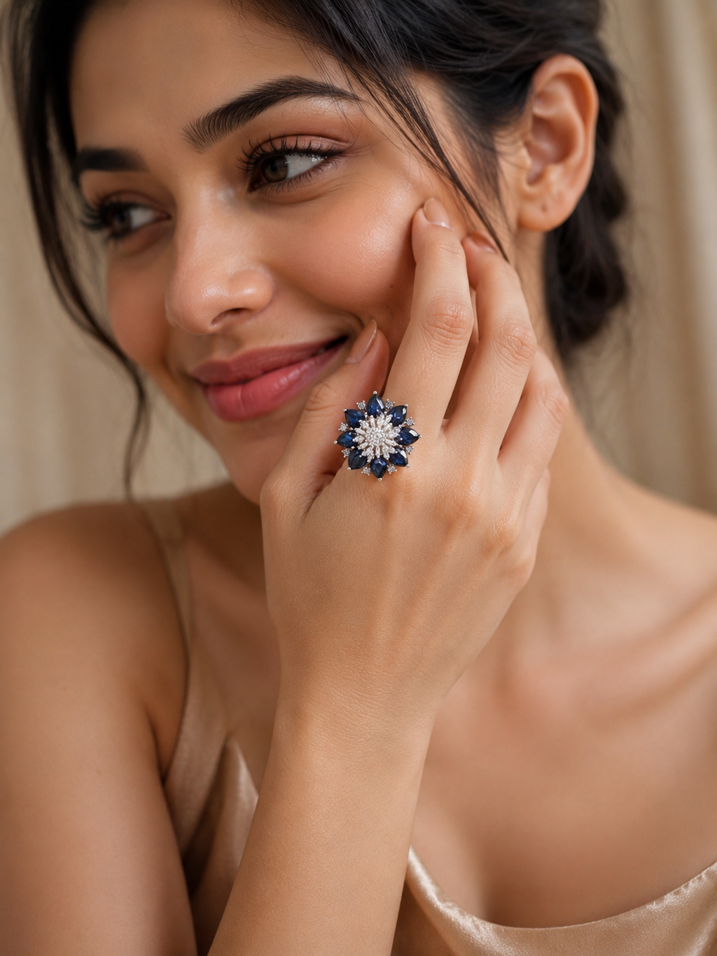 Praynil Midnight Bloom Statement Ring