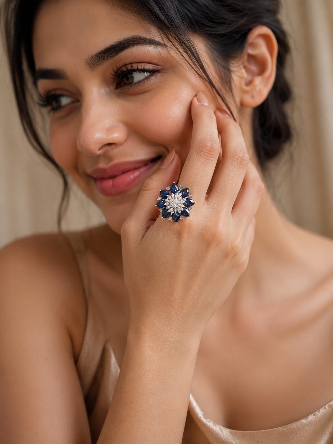 Praynil Midnight Bloom Statement Ring
