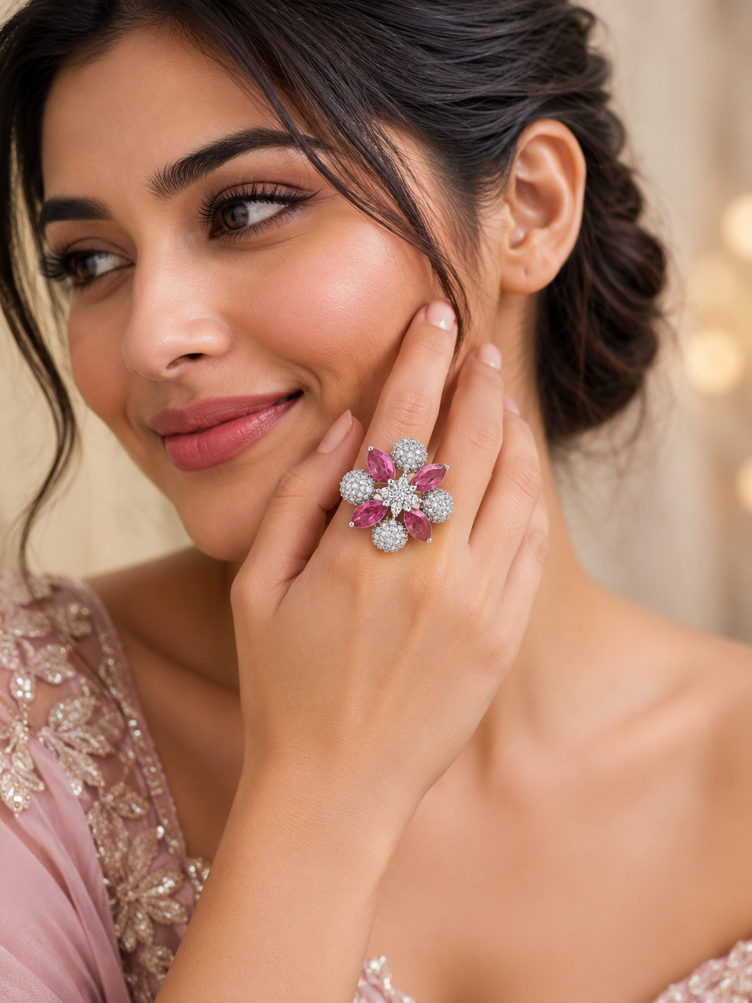 Praynil Rosé Blossom Statement Ring