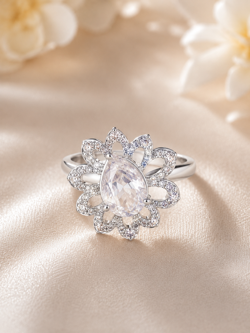 Praynil Crystal Bloom Pear Ring