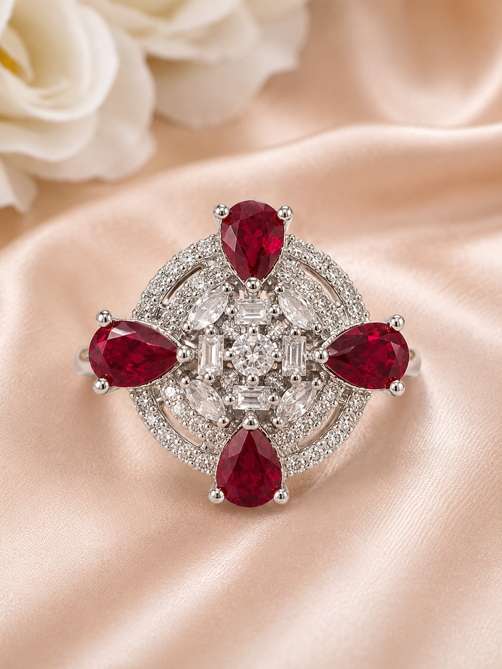 Ruby Blossom Halo Ring
