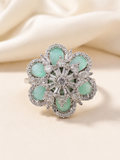 Mint Bloom Crystal Floral Ring