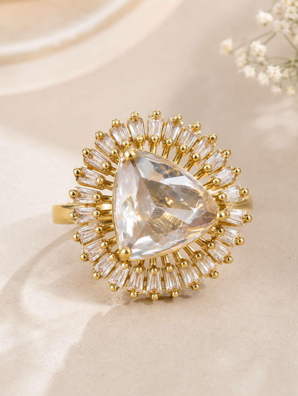 Golden Teardrop Radiance Statement Ring