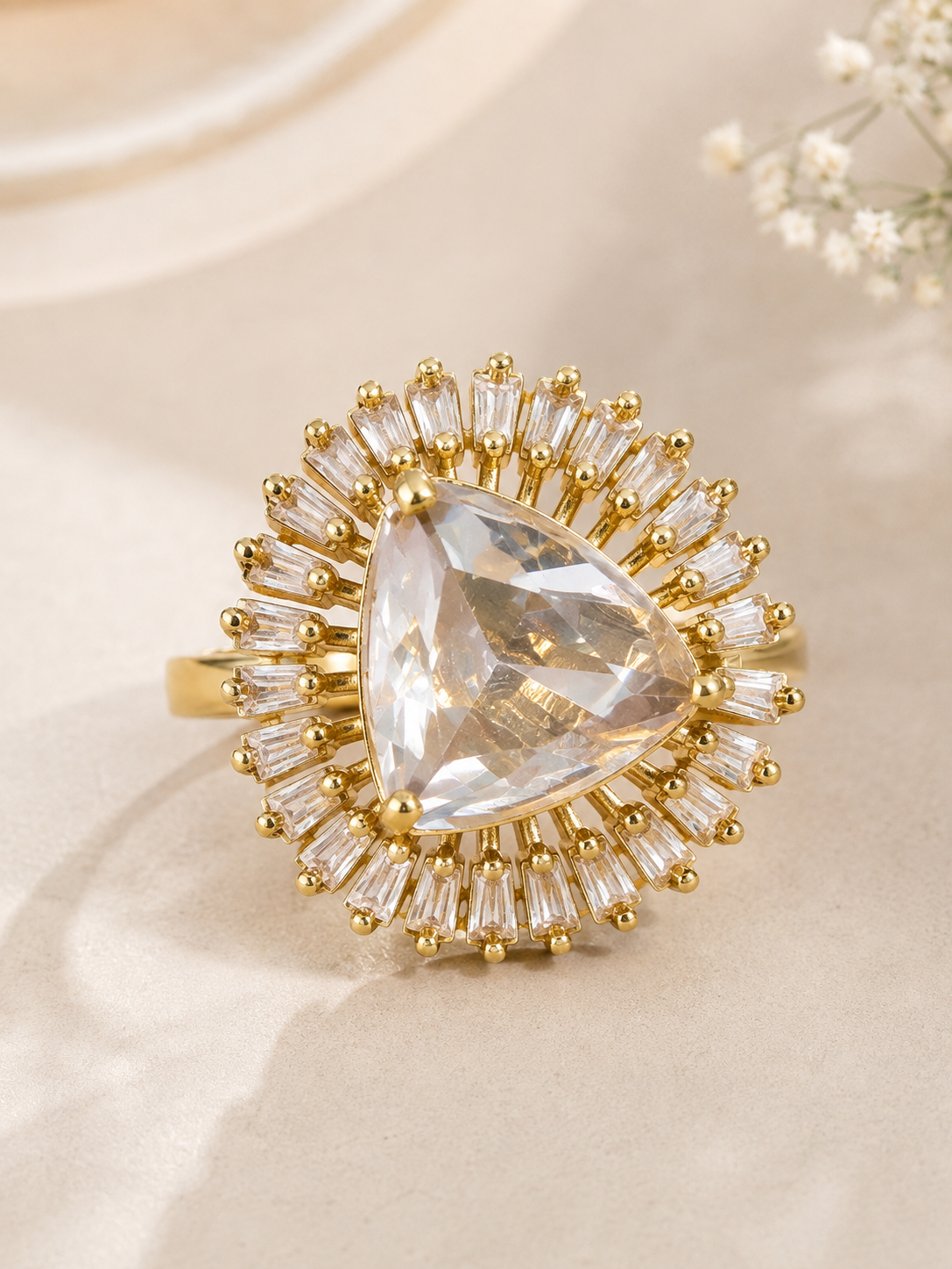 Golden Teardrop Radiance Statement Ring