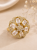 Golden Floral Crystal Bloom Statement Ring