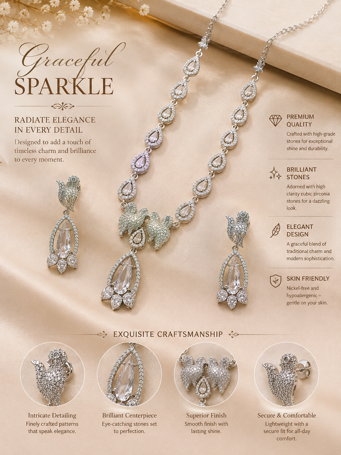 Royal Peacock Teardrop Necklace Set