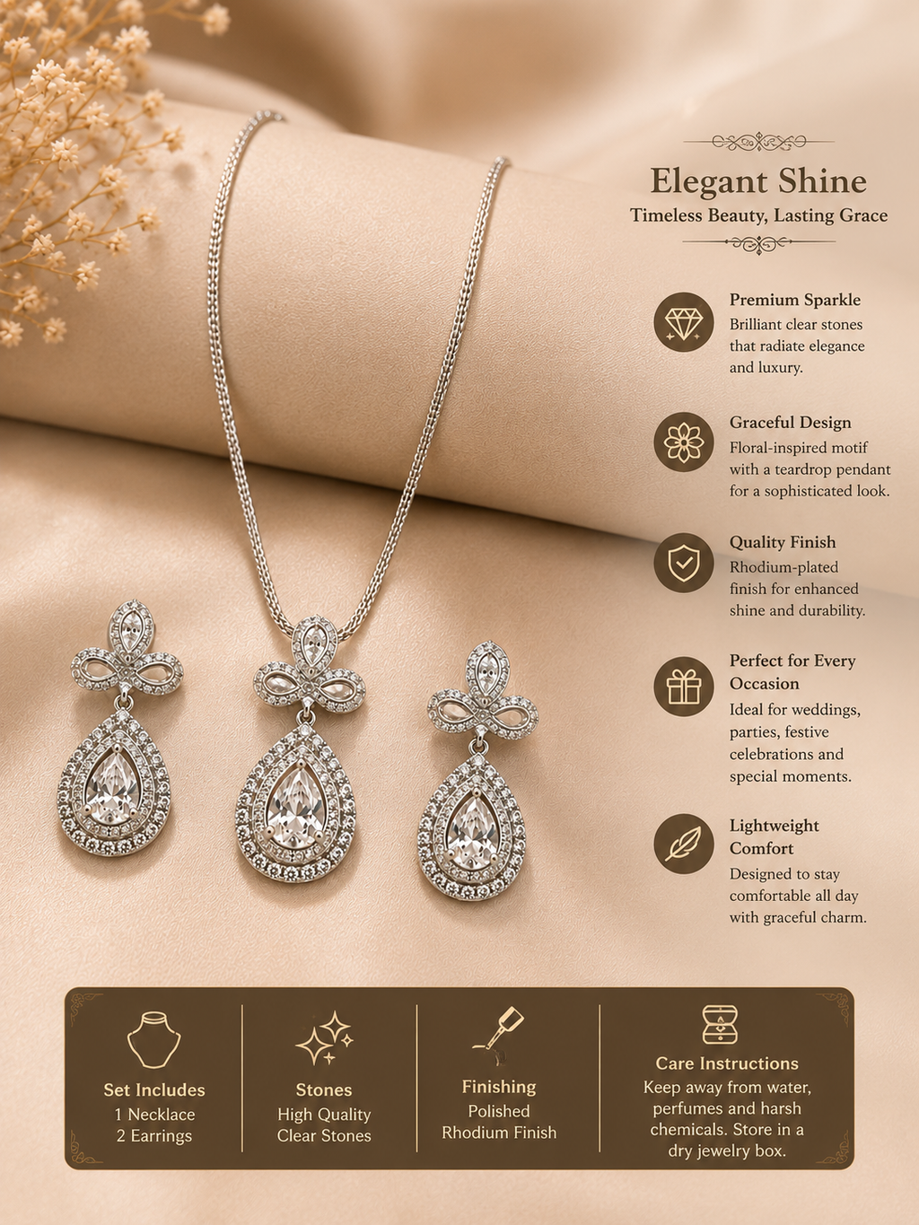 Elegant Teardrop Bloom Necklace Set