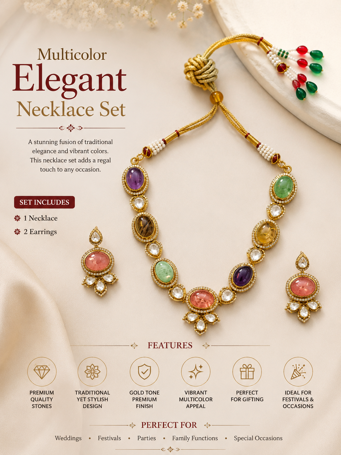Royal Multicolor Kundan Necklace Set