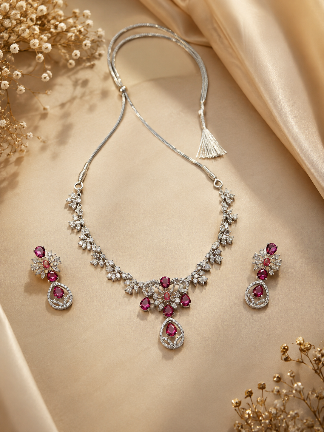 Ruby Bloom Elegance Necklace Set