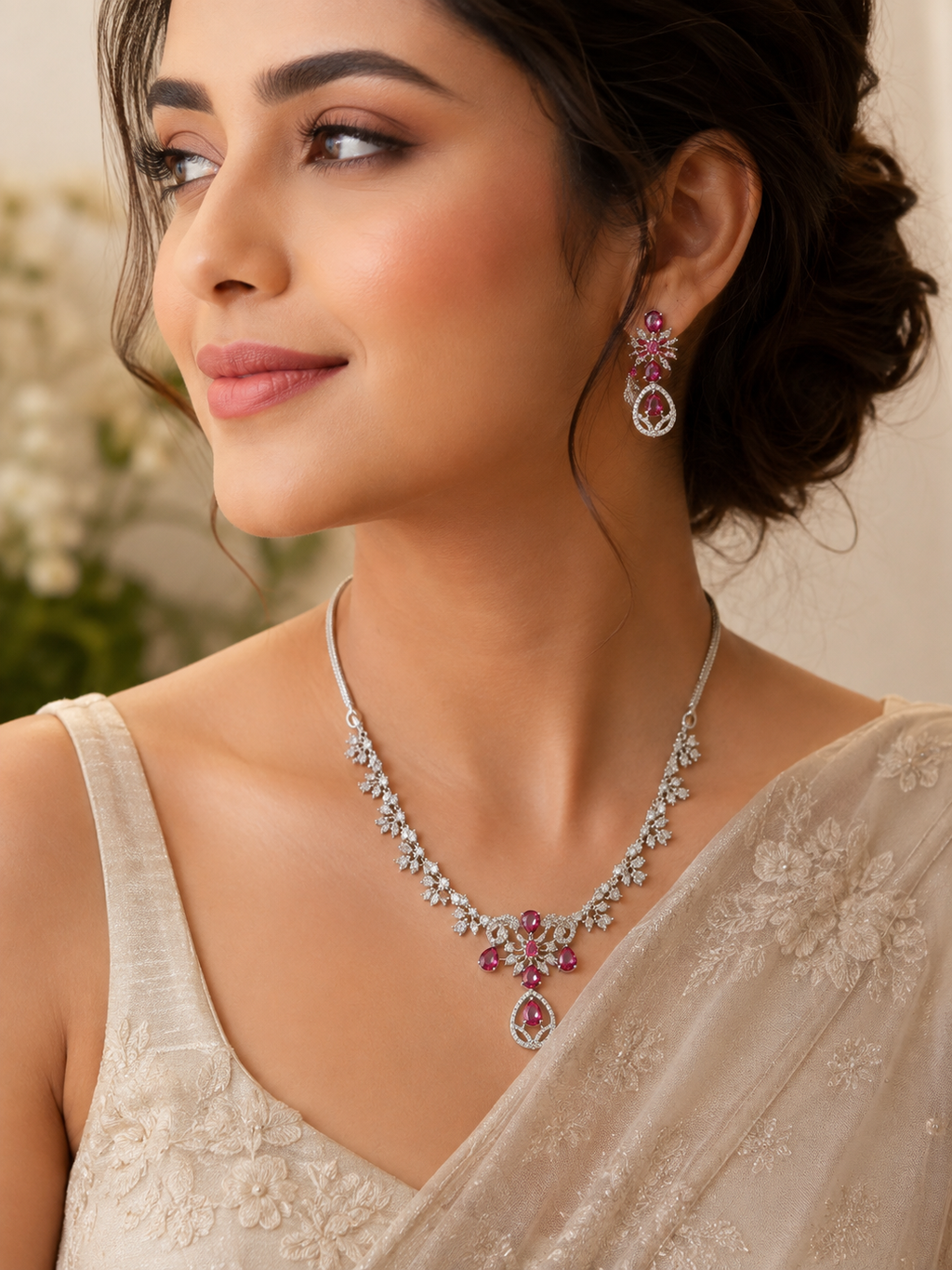 Ruby Bloom Elegance Necklace Set