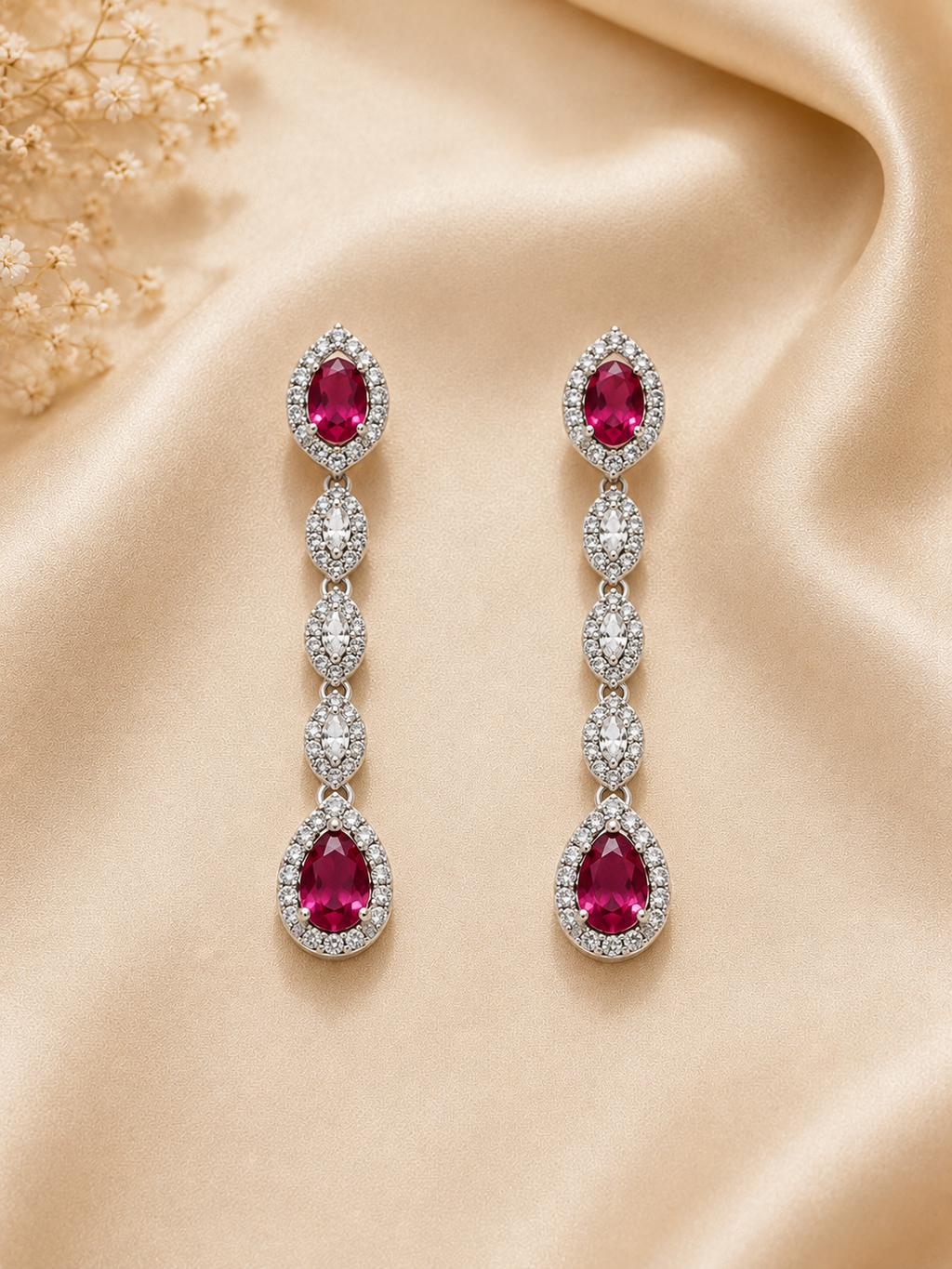 Ruby Teardrop Cascade Necklace Set
