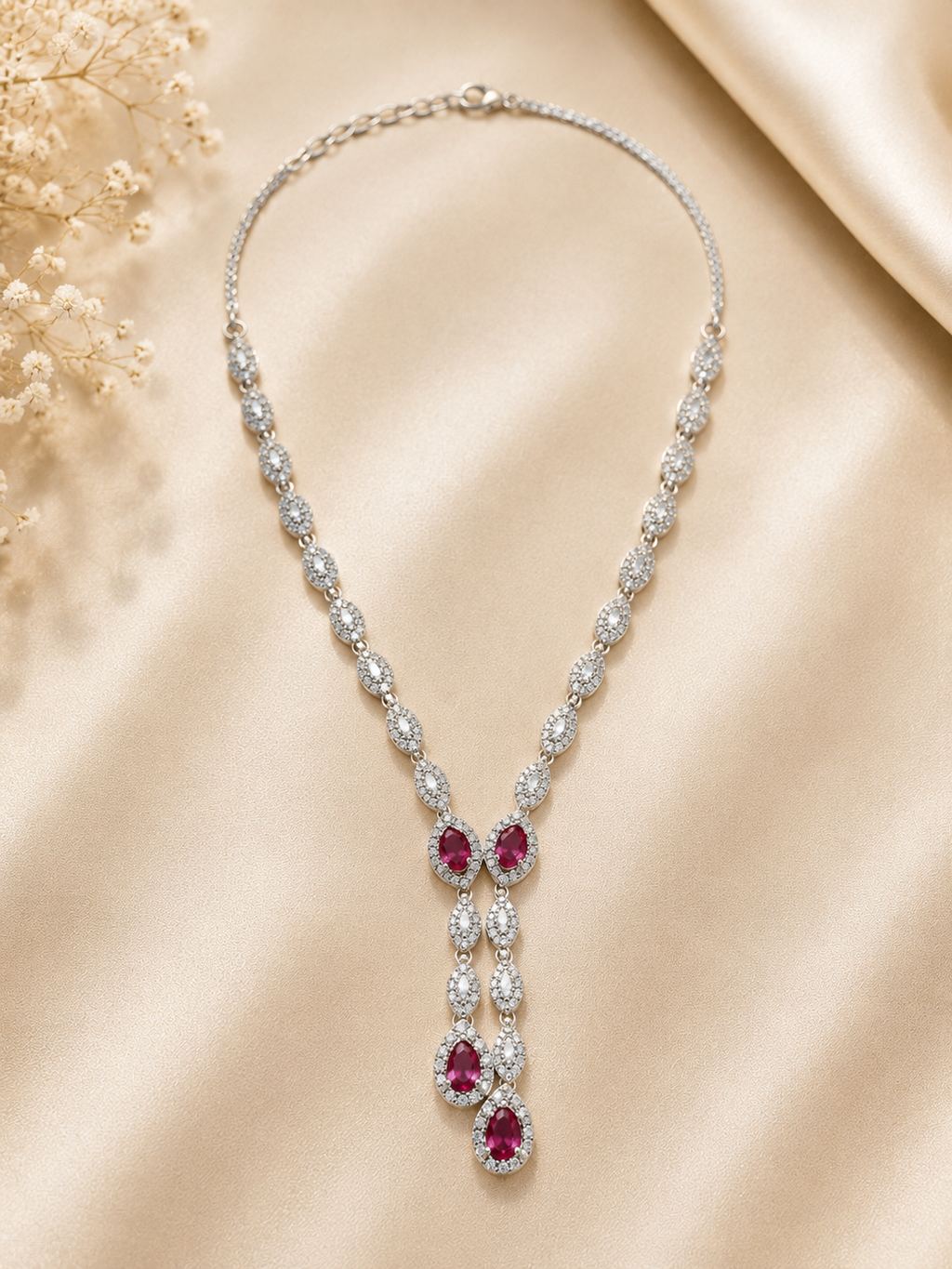 Ruby Teardrop Cascade Necklace Set