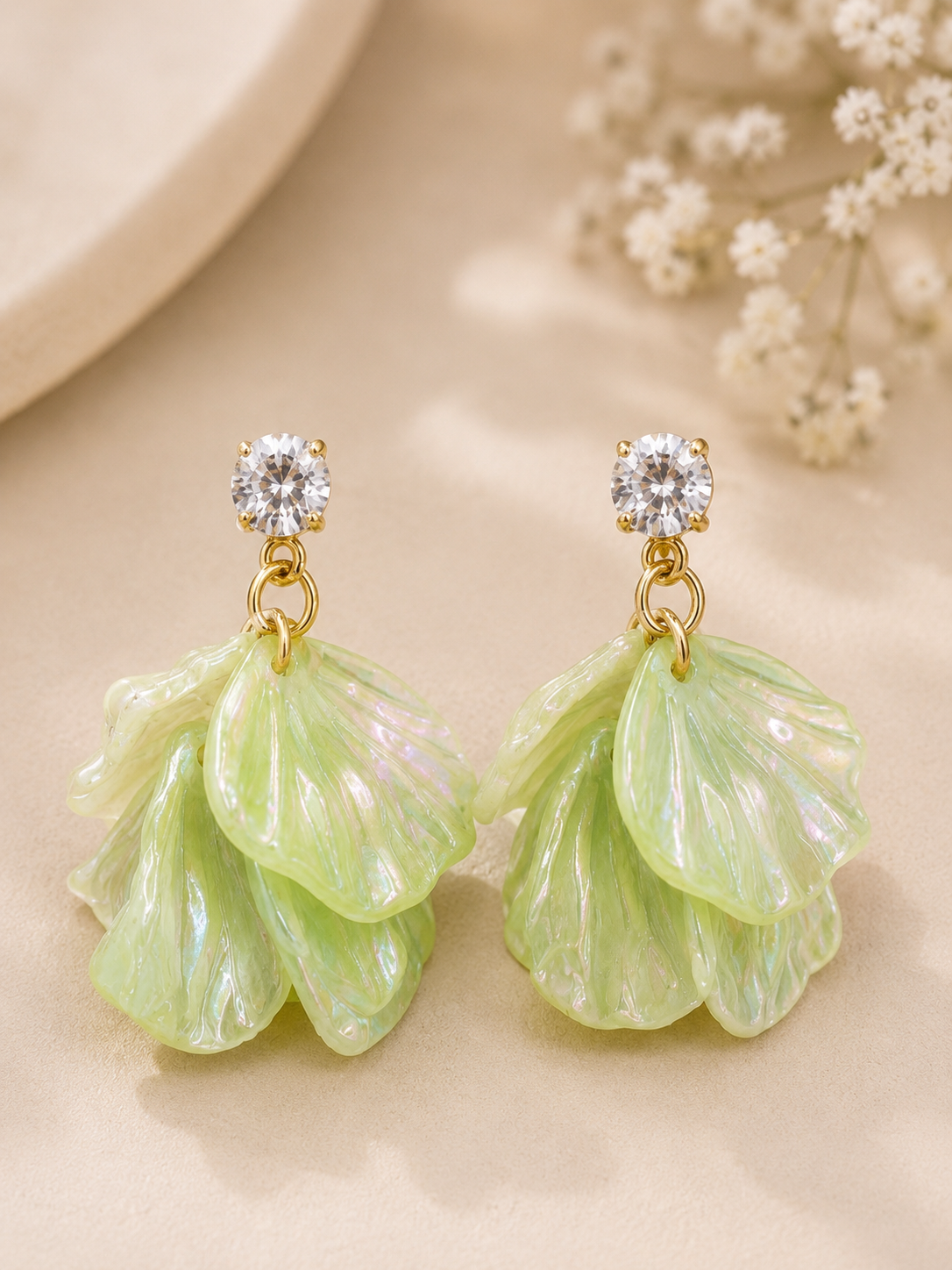 Celestia Green Petal Earrings