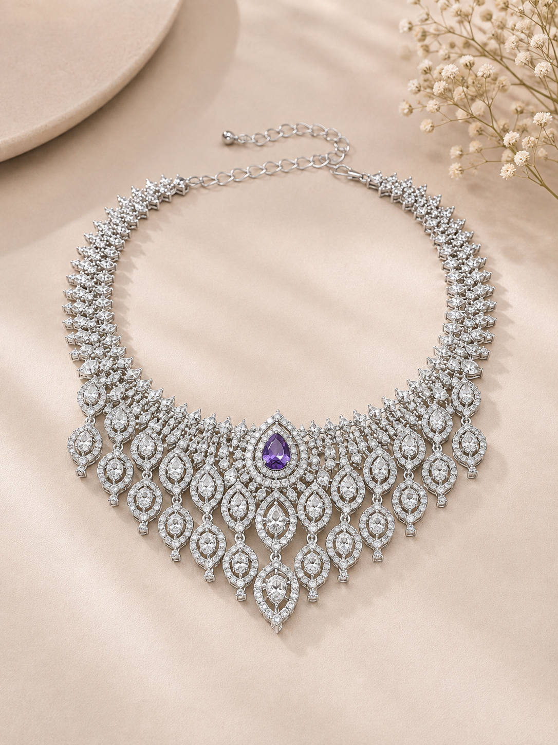 Imperial Amethyst Diamond Bridal Necklace