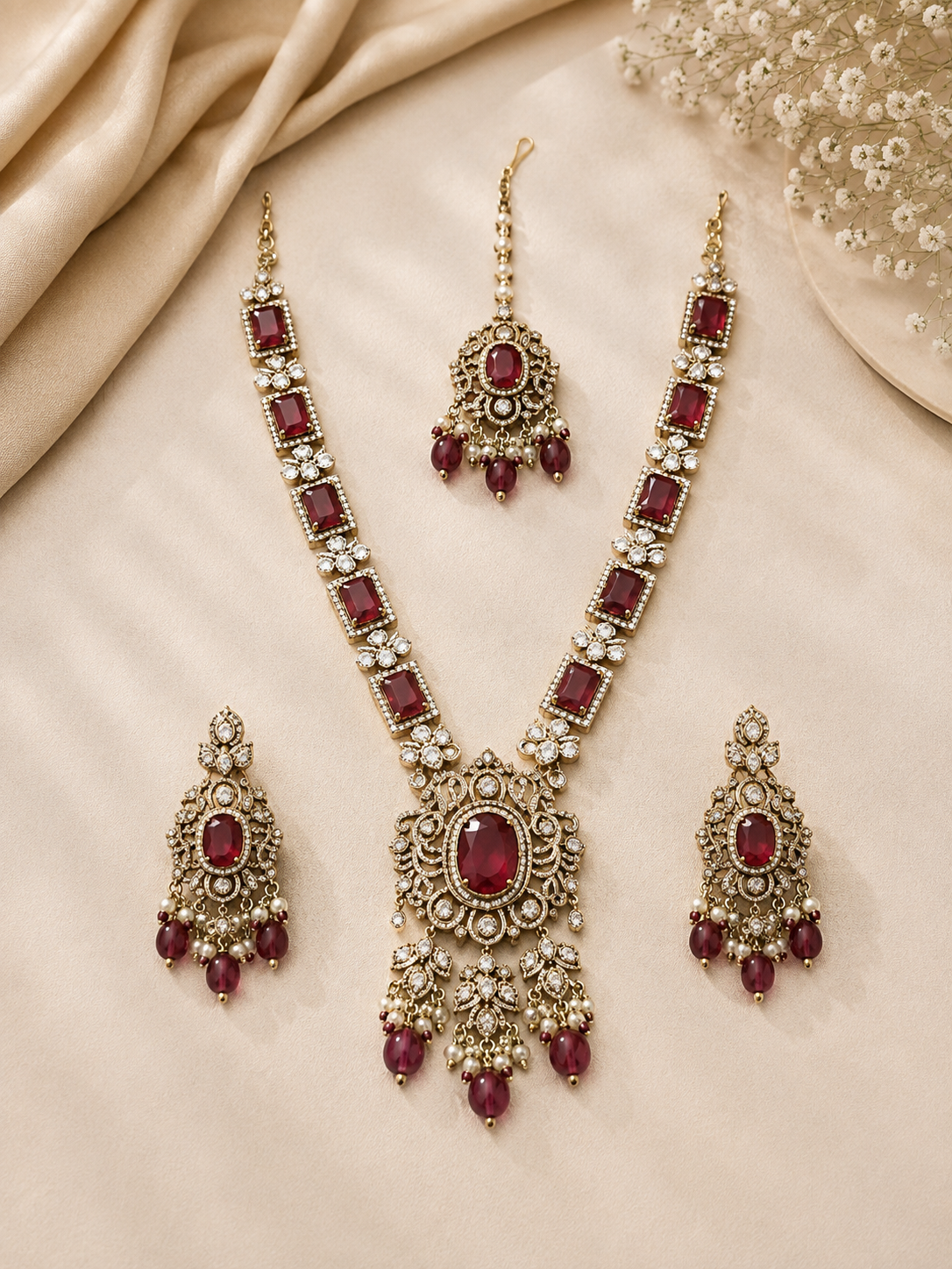 Ruby Royale Statement Necklace Set