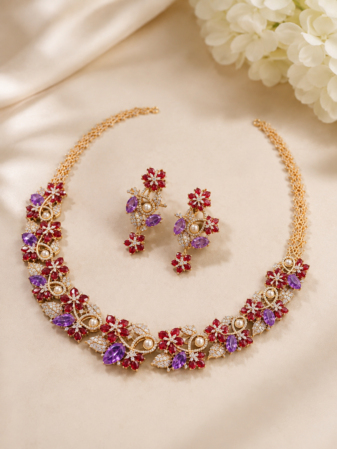 Ruby Blossom Luxe Necklace Set