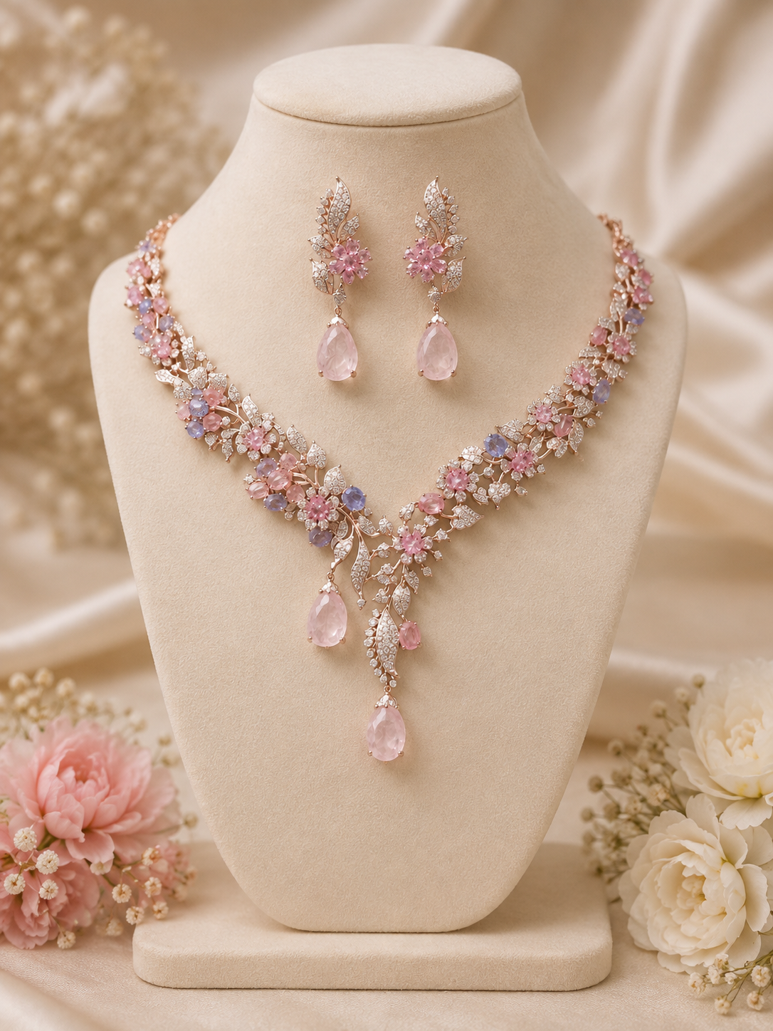Floral Elegance AD Drop Necklace