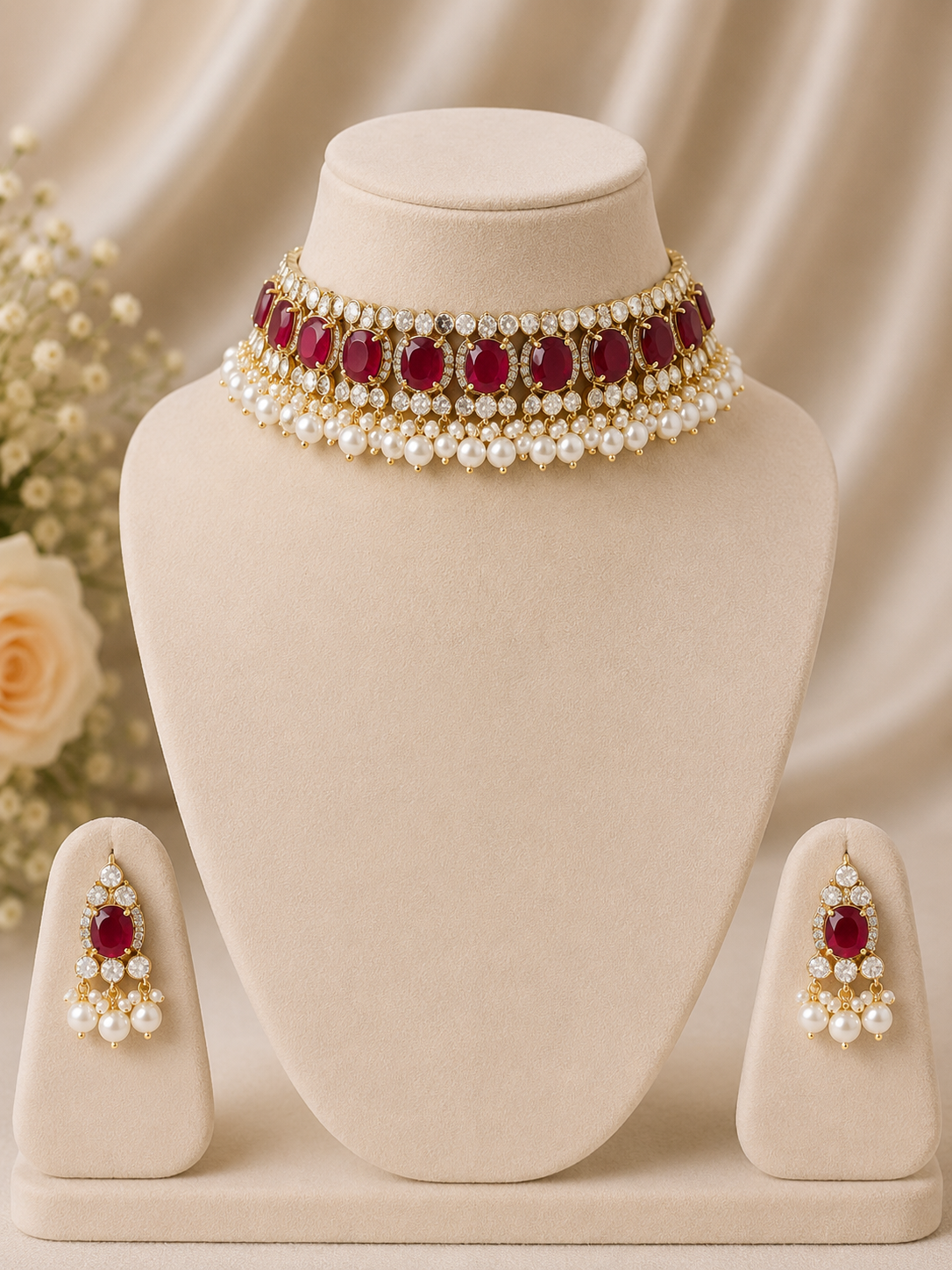 Royal Ruby Pearl Choker Set