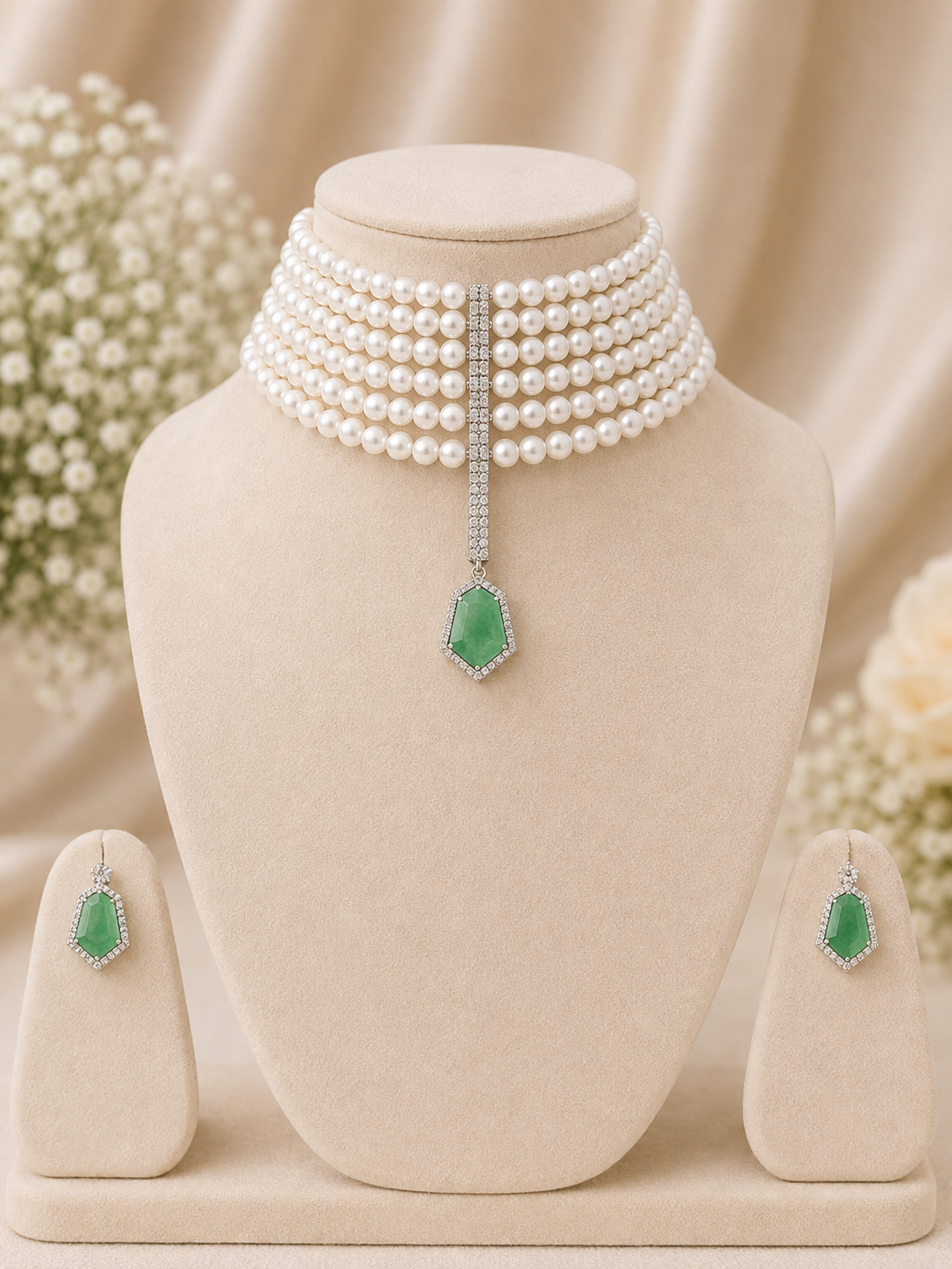 Emerald Pearl Luxe Choker Set