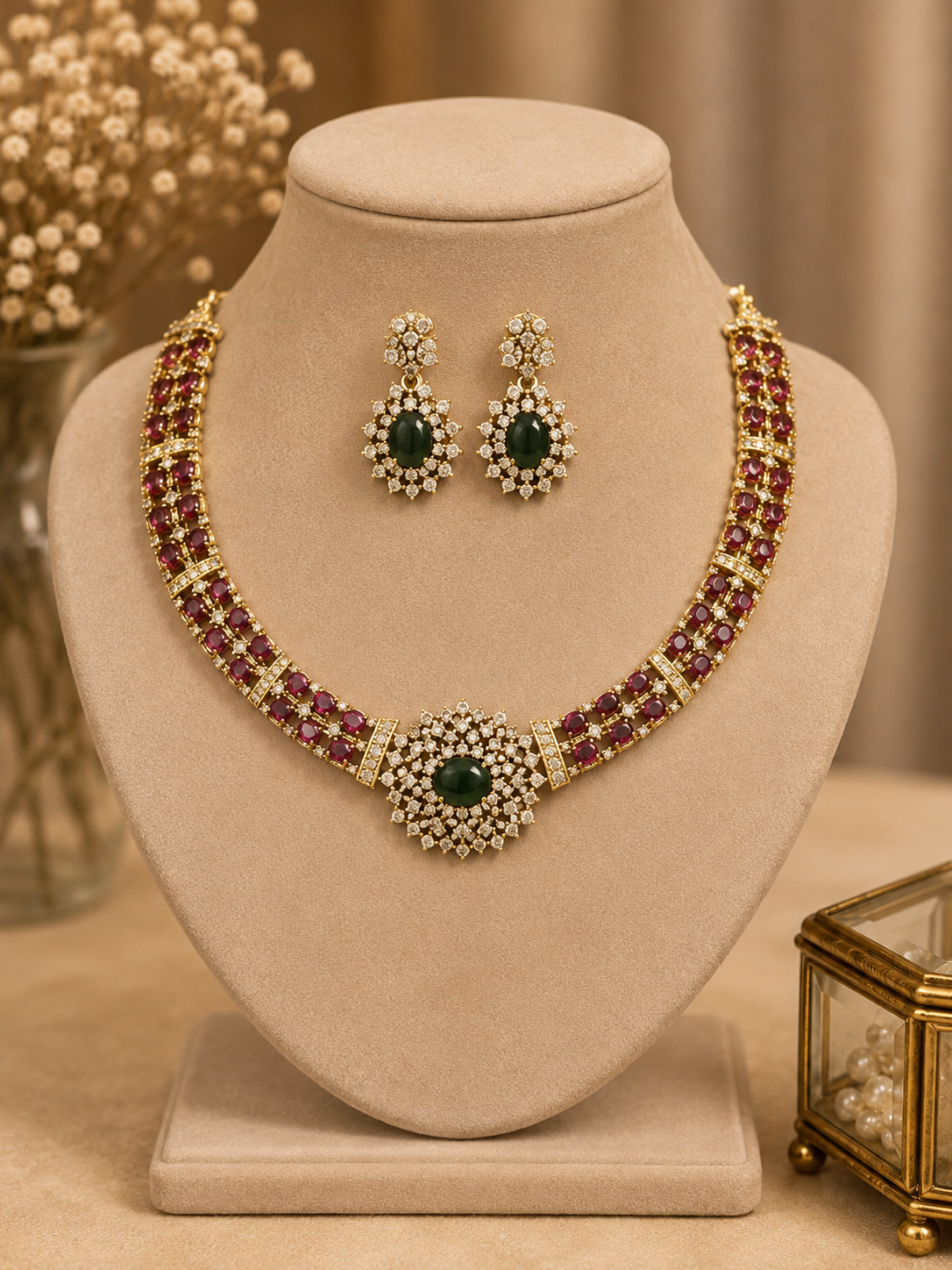 Ruby Royale AD Choker Necklace Set