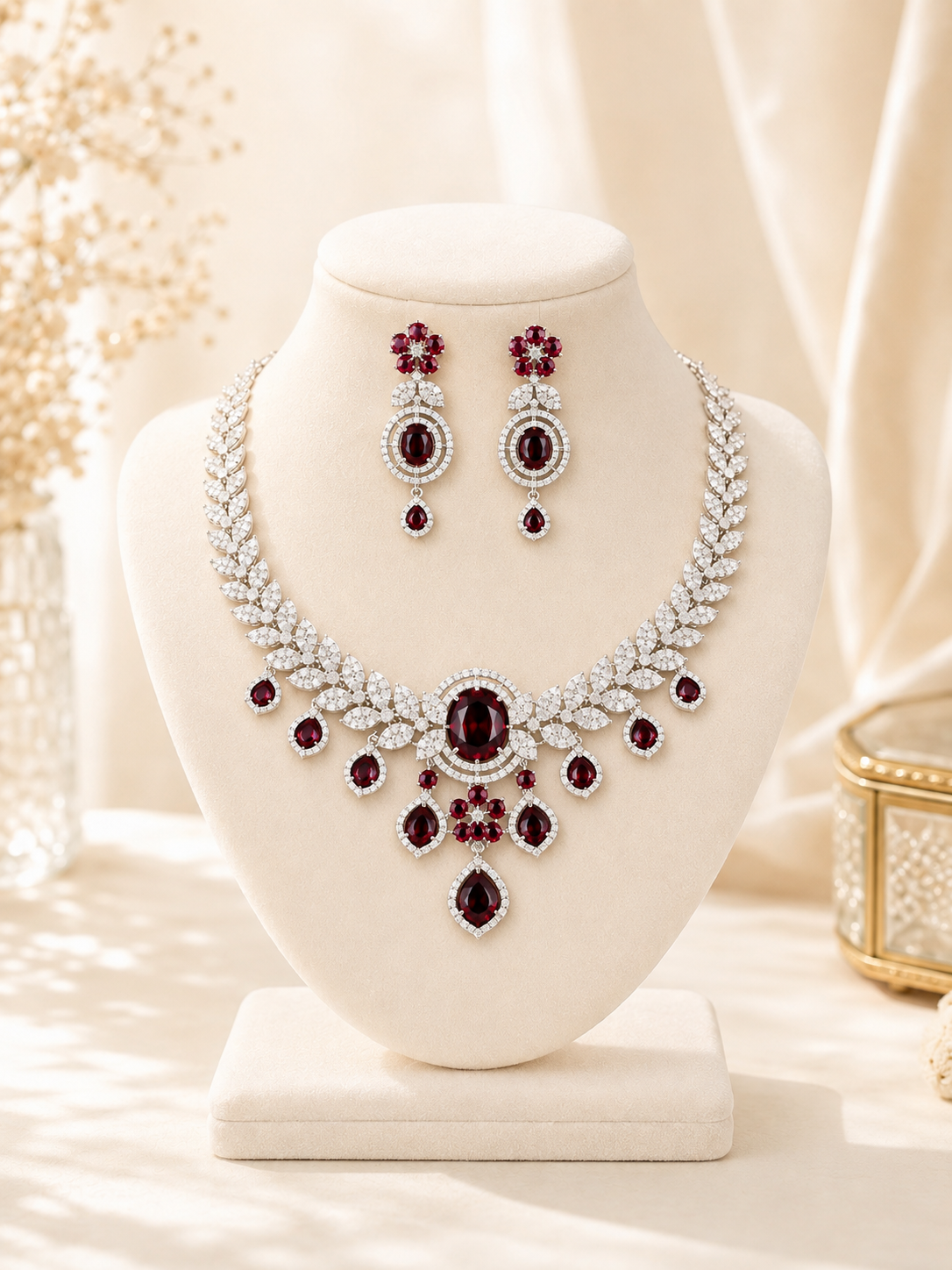 Ruby Elegance AD Bridal Necklace Set