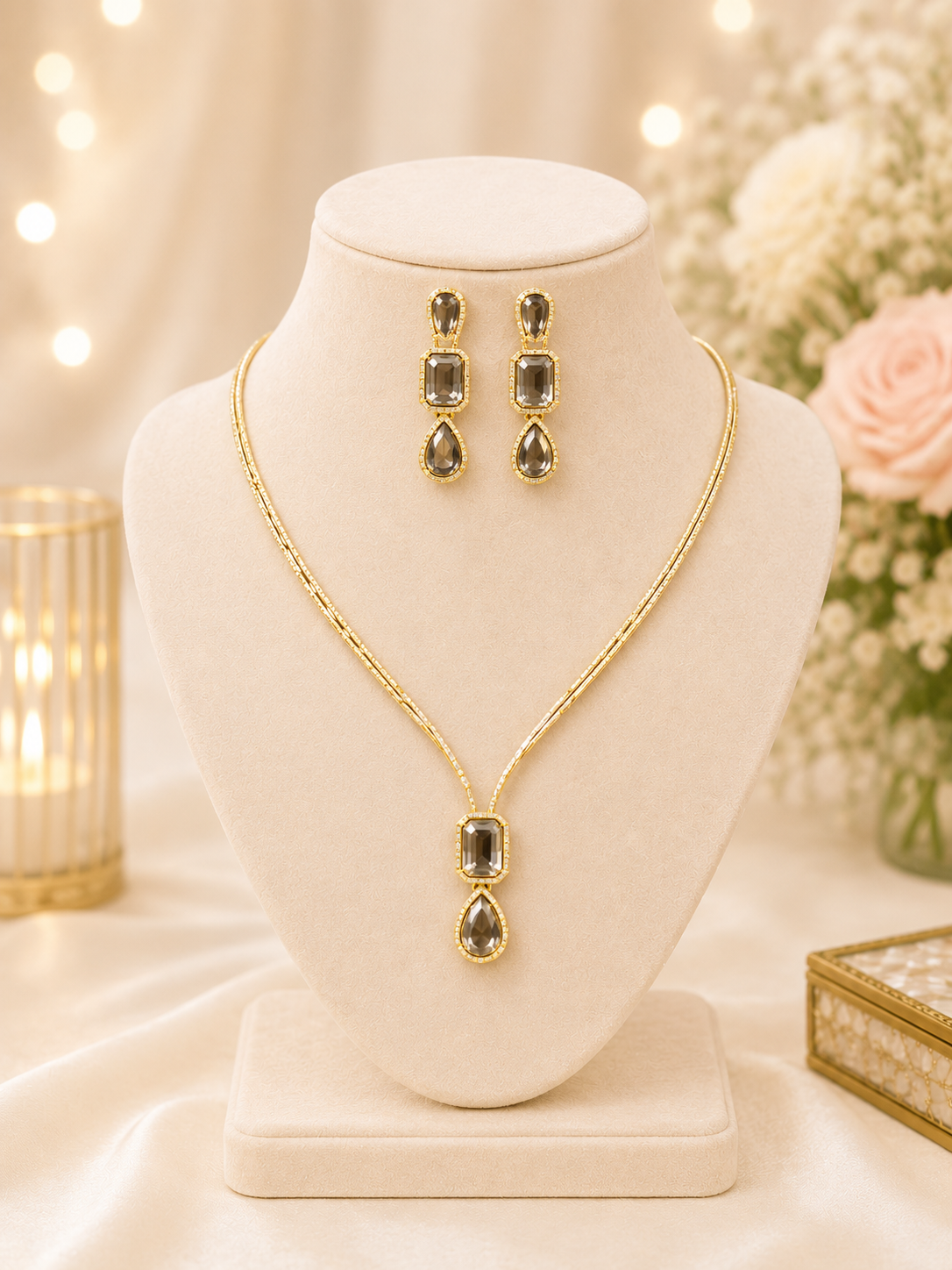 Luxury Black Stone Gold Necklace Set for Women