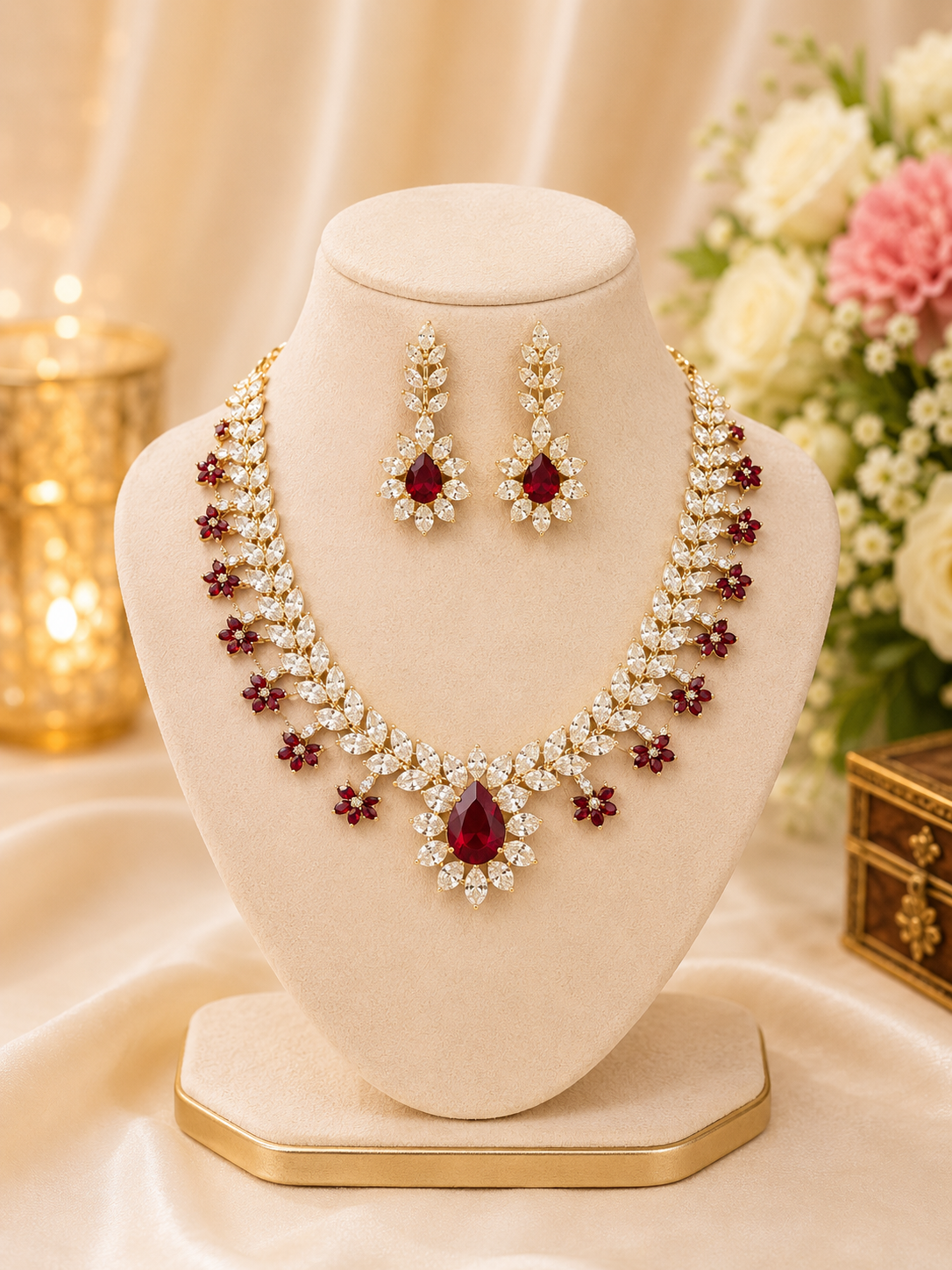 Ruby Blossom Luxury Necklace Set