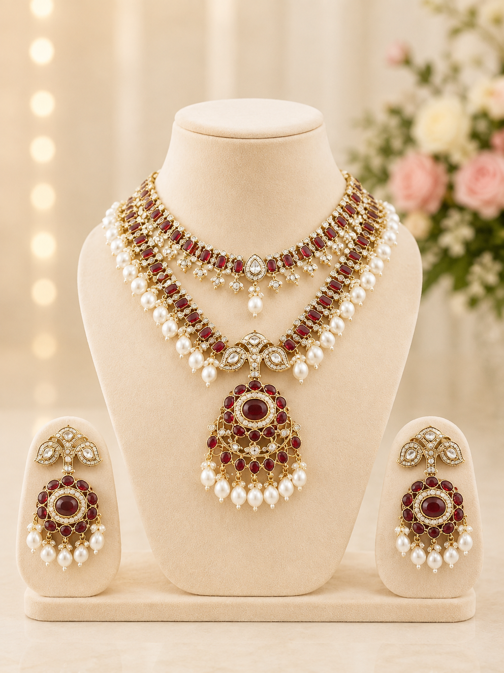 Royal Ruby Pearl Heritage Necklace Set