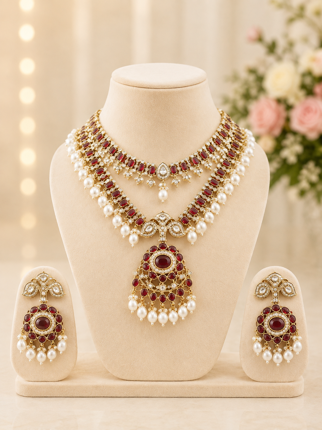 Royal Ruby Pearl Heritage Necklace Set