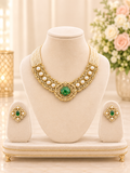 Royal Kundan Pearl Choker Necklace Set with Green Stone