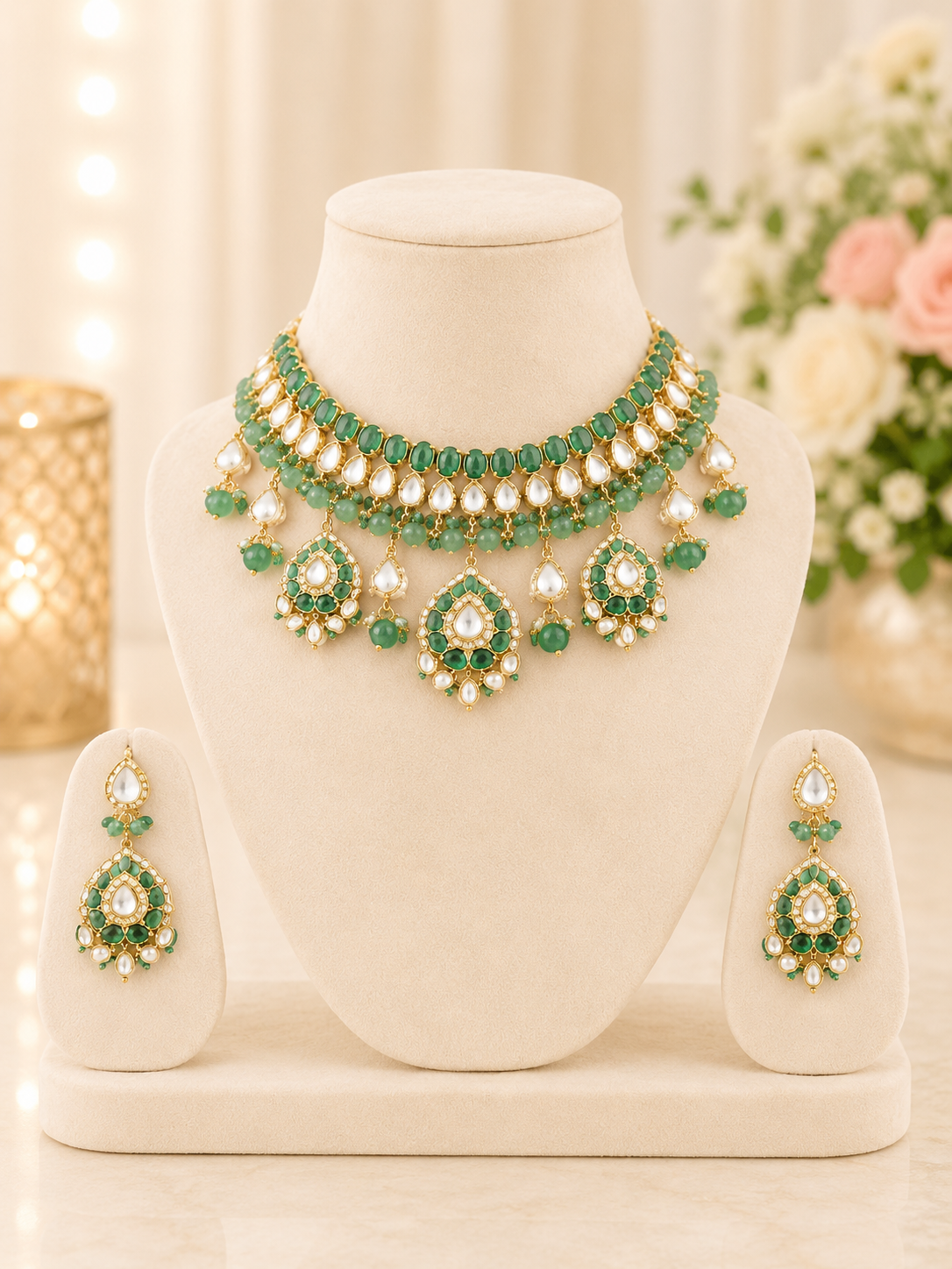 Royal Green Polki Kundan Bridal Choker Set