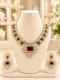 Moissanite Royal Emerald Ruby Heritage Necklace Set