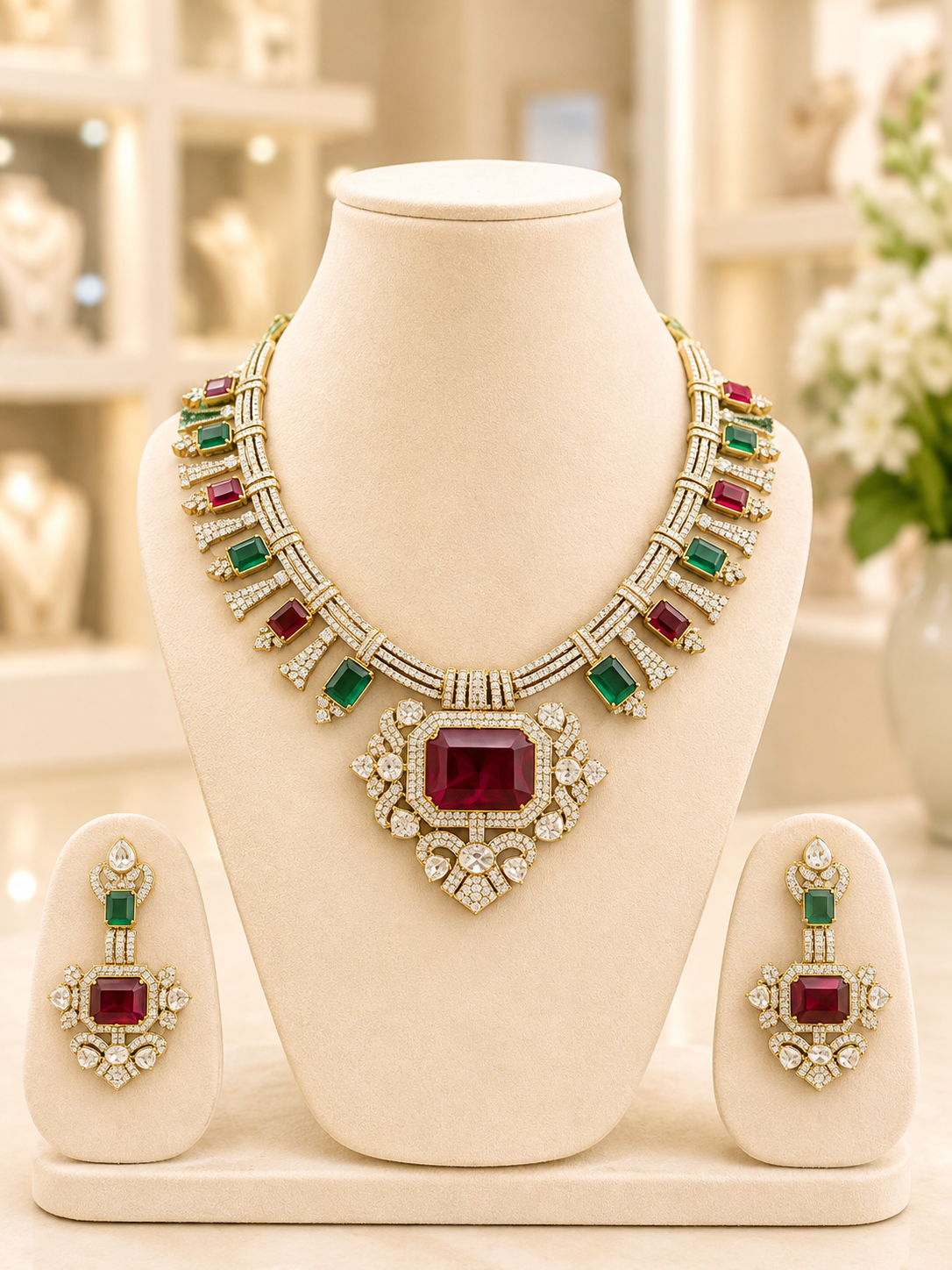 Royal Emerald Ruby Heritage Necklace Set